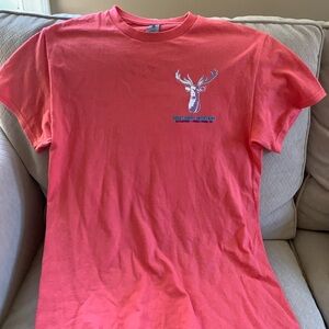 Great Smoky Mountains Ladies Vintage Graphic T Shirt Salmon with Navy Deer Head